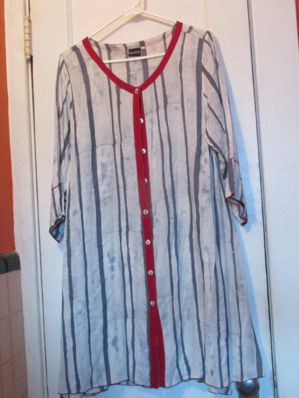Iguana Artsy A-Line Shirt Dress Women’s Size M Button Front Pockets Stripe